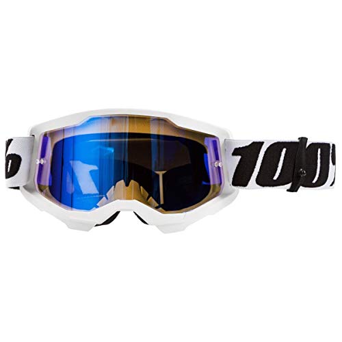 100 Percent STRATA 2 Goggle Everest-Mirror Blue Lens, Adultos Unisex, Blanco, ESTANDAR
