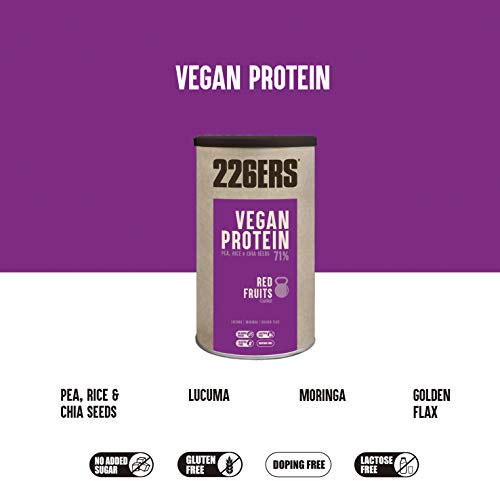 226ERS Vegan Protein | Proteína Vegana en Polvo 100% Vegetal | Arroz + Guisantes + Chia | Proteína Vegetal con Moringa, Lúcuma y Linaza, Sin Gluten, Sin Lactosa, Frutos Rojos - 700 gr