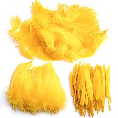250 plumas naturales de colores llamativos para manualidades y atrapasueños, ideal para bodas, fiestas y decoración (3 tamaños) oro amarillo