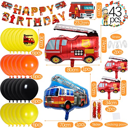 37 globos de decoración para cumpleaños infantiles, diseño de camión de bomberos, 3 años