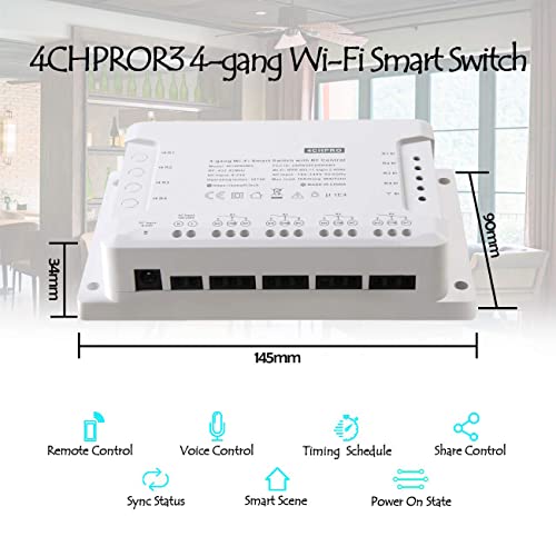 4CH Pro R3 Interruptor Inalámbrico Inteligente WiFi Conmutador de Control Remoto del Temporizador 4 Canales con Operación Inching/Autobloque/Enclavamiento