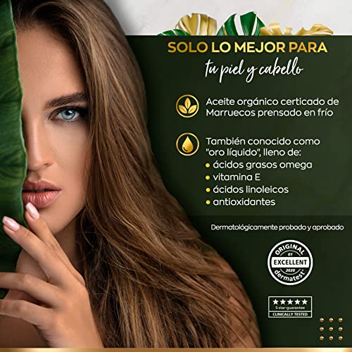 Aceite de Argán ORGÁNICO Certificado Vegano 100ml - 100% Puro, Nativo y Prensado en Frío - Cuidado Hidratante Antiarrugas para Piel, Pelo y Uñas - Cosmética Natural