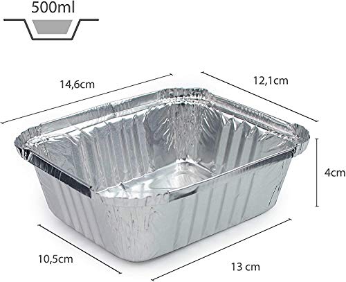ACESA Lote de 100 bandejas de aluminio desechables con tapa para transportar alimentos, congelar, cocinar (1 compartimento de 500 ml)