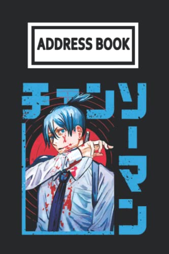 Address Book: Chaínsạw Mạn Anime Manga Aki Blue Art Telephone & Contact Address Book with Alphabetical Tabs. Small Size 6x9 Organizer and Notes with A-Z Index for Women Men
