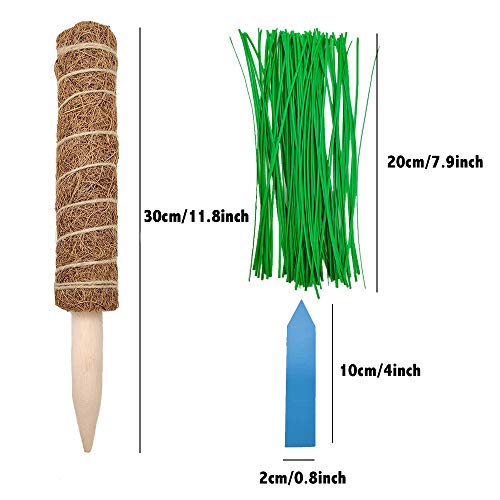 Aisamco 4 Piezas de Coir Totem Pole Coir Moss Totem Pole Coir Moss Stick de 30 cm de Longitud con 100 Piezas de Corbatas giratorias de jardín y 20 Piezas de Etiquetas de Plantas para Plantas Creepers