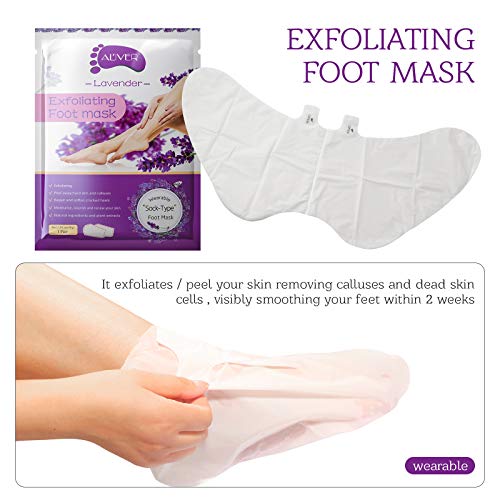 ALIVER 3 pares de máscaras hidratantes de pies, lavanda natural, exfoliante para pies, calcetines de reparación de la piel de los pies para talones secos, envejecidos, agrietados, piel intensa