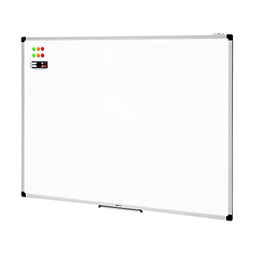 Amazon Basics - Pizarra blanca magnética con bandeja para rotuladores y marco de aluminio, 120 cm x 90 cm