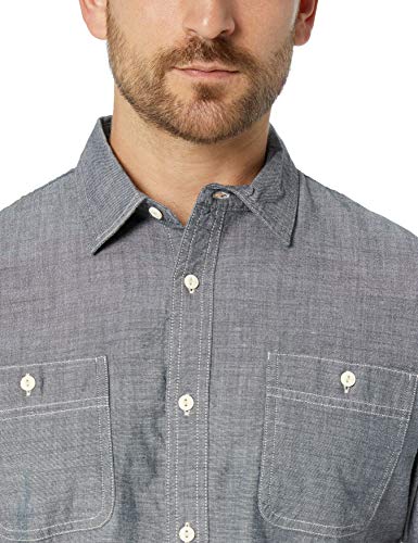 Amazon Essentials - Camisa de cambray con manga corta y corte entallado para hombre, gris, US S (EU S)