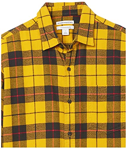 Amazon Essentials - Camisa de franela a cuadros de manga larga y ajuste regular para hombre, Amarillo (Yellow Plaid), US M (EU M)