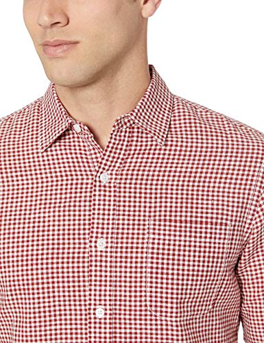 Amazon Essentials - Camisa de lino con manga larga, corte entallado y estampado para hombre, Rojo (Red Gingham), US XL (EU XL - XXL)