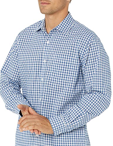 Amazon Essentials Long-Sleeve Regular-Fit Casual Poplin Shirt Camisa, Azul, A Cuadros, XL