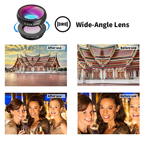 Apexel 18x Kit de lentes telefoto (lente ancha 0.63x y lente macro 15x, ojo de pez a 198 °, trípode flexible con obturador remoto para iPhone y Samsung)