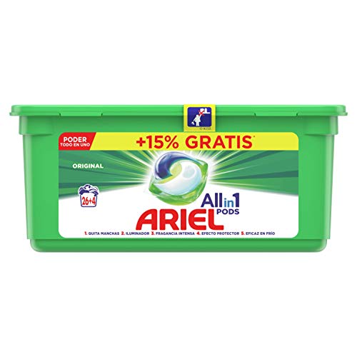 Ariel Todo en Uno Pods Original Detergente en cápsulas 30 pods, 30 lavados, adecuado para lavar a baja temperatura, Perfume Duradero