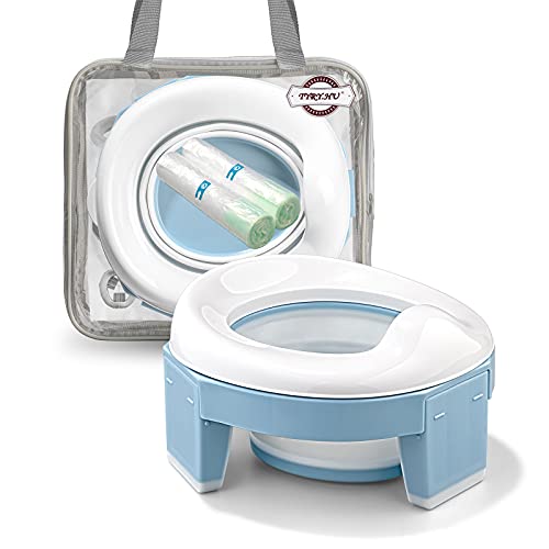 Asiento Inodoro Plegable para Niños 3 in 1 Orinal Portátil Reductor WC para Bebé con Piezas a Prueba de Salpicaduras Adaptador pare Casa y Viaje (Azul Color)
