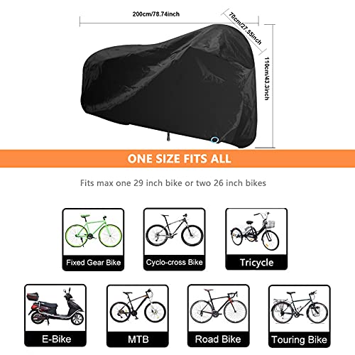 Baogaier Funda Bicicleta Impermeable Exterior 210D Cubierta Impermeable para Bici Protección UV Anti Polvo Lluvia Nieve con Orificios de Bloqueo para Bicicleta Montaña Carretera ​Negro XL 200x70x110cm