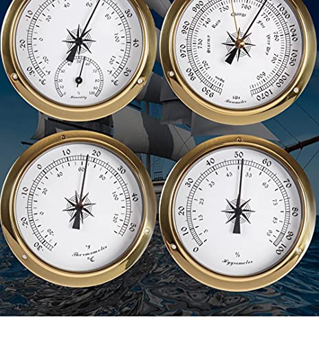 BAWAQAF Barómetro multifuncional, higrómetro de temperatura atmosférica reloj de marea marina al aire libre de cobre shell medidor de presión atmosférica
