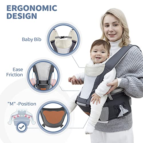 besrey Mochilas Portabebés Ergonómico con Asiento Puro algodón Ligero y Transpirable Ajustable para bebés de 4 a 36 meses (3.5 a 15 kg)