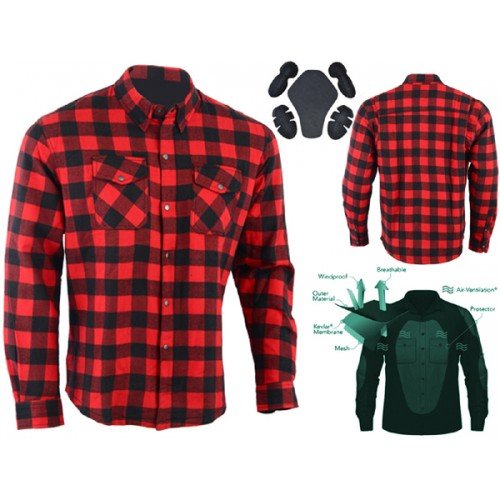 Bikers Gear Australia - Camisa protectora de franela para motocicleta con forro de aramida multicolor Rojo/Negro medium