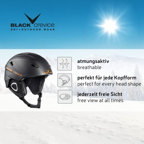 BLACK CREVICE Casco de esquí Kitzbühel I Casco de esquí de diseño Deportivo para Hombre y Mujer I Casco de esquí de policarbonato Transpirable I Talla Ajustable (M, Negro/Amarillo)