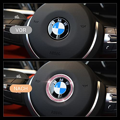 BLINGOOSE Accesorios para BMW Funda de volante rosa brillante E90 E46 Logo adhesivo para BMW F10 F20 X3 X1 X5 Z4 Auto accesorios brillantes decoración mujeres