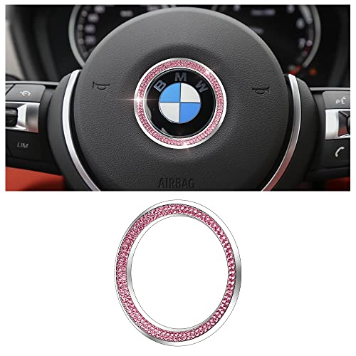 BLINGOOSE Accesorios para BMW Funda de volante rosa brillante E90 E46 Logo adhesivo para BMW F10 F20 X3 X1 X5 Z4 Auto accesorios brillantes decoración mujeres