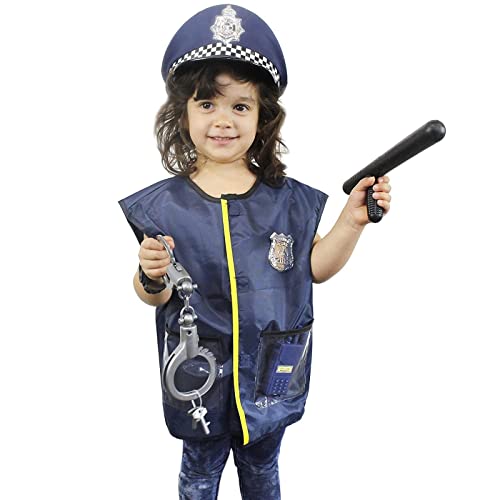 Blue Panda Uniforme de la policía para niños - 14-Piece rol de Vestuario Oficial de policía Juego Kit con Sombrero, Teatro de Colegio para niños y niñas