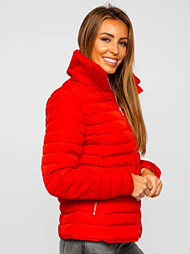 BOLF Mujer Chaqueta acolchada de Invierno Cierre de Cremallera Cuello alto Plumas Jacket Cazadora Sweatshirt Zip Deporte Ocio Estilo Estilo Diario 23063 Rojo XL [D4D]