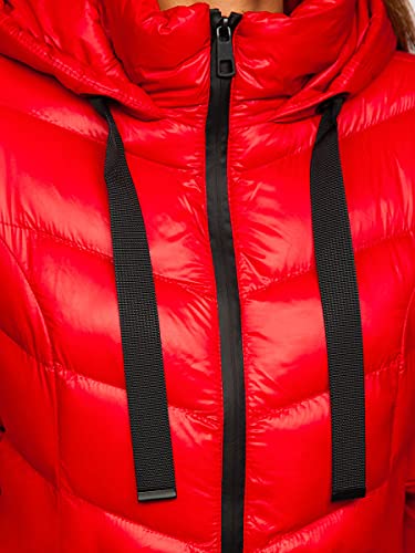 BOLF Mujer Chaqueta acolchada de Invierno con Capucha Cierre de Cremallera Cazadora Plumas Jacket Ropa de abrigo Zip Deporte Ocio Estilo Estilo Casual 23066 Rojo M [D4D]