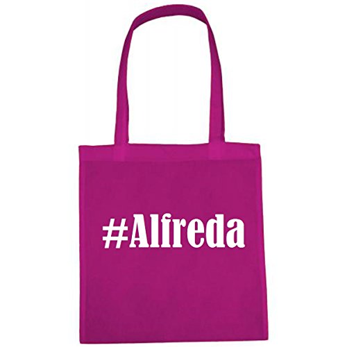 Bolsa #Alfreda, tamaño 38 x 42, color rosa, impresión blanca
