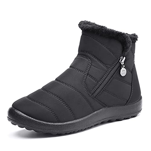 Botas de Nieve para Mujer,Camfosy Botines de Invierno Impermeables Piel Interior cálida Zapatos Planos Tacón Plano Ciudad Botas Antideslizante Cómoda Negro Azul Rojo