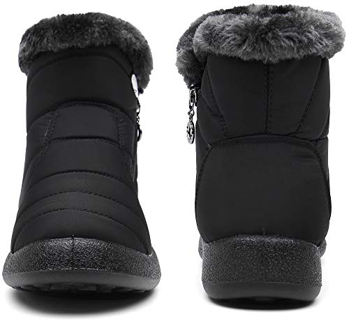 Botas para Mujer Botines de Invierno Forradas con Pelo Botas de Nieve Antideslizante Zapatos Outdoor Ligero Negro 43 EU