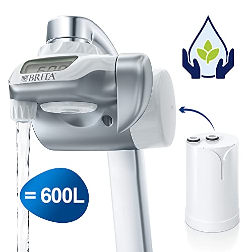 BRITA On Tap sistema de filtración de agua para grifo sostenible (versión 2019), Pantalla digital, Reduce Cloro, Microplásticos, Metales Pesados - Agua filtrada de sabor óptimo - Incluye 1 filtro