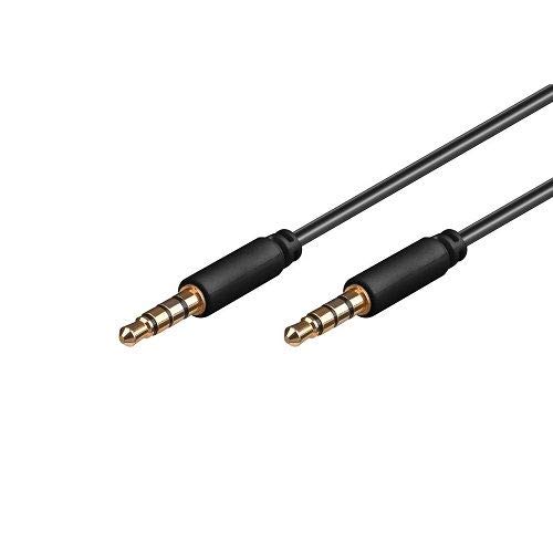 Cable de Audio Estereo Jack 3.5 Macho-Macho 4 Pin (0.50 Metros, Negro)