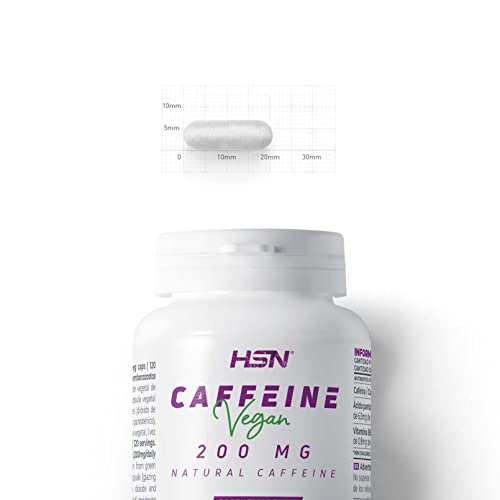 Cafeína Natural de HSN | 120 Cápsulas Vegetales de 200 mg de Cafeína Pura y Efecto Inmediato | Procedente de Granos de Café Verde | Suplemento Estimulante | No-GMO, Vegano, Sin Gluten