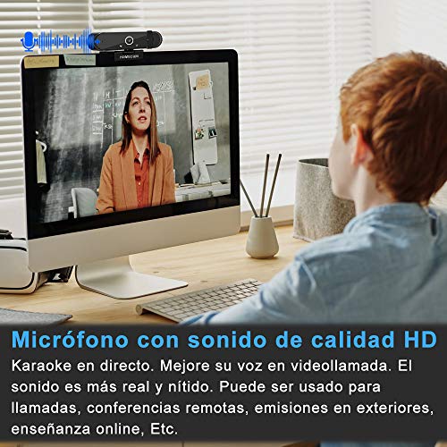 Cámara Web, HOMSCAM Webcam Enfoque Automático con Micrófono Estéreo 1080P HD Webcam de Ordenador Enchufable para Grabaciones y Emisiones con USB para Videoconferencias/Videollamadas/Videojuegos
