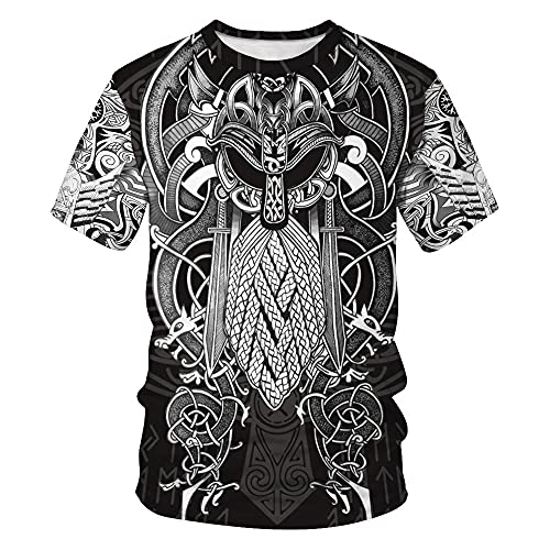 Camiseta Con Estampado 3D,T-Shirt Imprimé 3D, 2021 New Nordic Viking Tattoo Art T-Shirt Femmes Hommes Pirates T-Shirts Imprimés 3D Vikings King Tops Décontractés À Manches Courtes Vêtements Pou