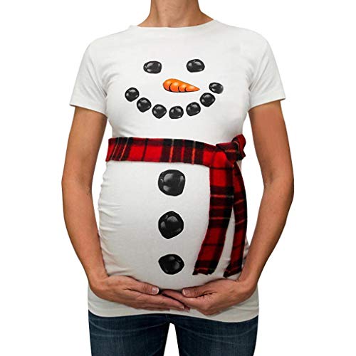 Camiseta de Las Mujeres Embarazadas Fotografia SHOBDW Blusa De Manga Corta De Verano Muñeco De Nieve Navideño Embarazo De Maternidad Tops Camisa Casual Talla Grande S-XXXL(Blanco,L)