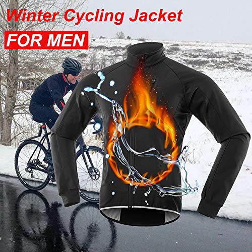 Chaqueta Ciclismo Hombre Invierno Polar Térmico, Impermeable Prueba de Viento Bicicleta Jackets Reflectante Alta Visibilidad Cortavientos,Negro,XL