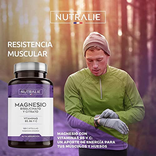 Citrato de Magnesio 1545mg + Magnesio Bisglicinato 600mg - Potente para Articulaciones y Músculos, Reduce Cansancio y Fatiga - Magnesio Alta Biodisponibilidad |120 Cápsulas Nutralie
