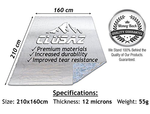 CLUSAZ Manta de Emergencia Plata XL 210x160cm (Paquete de 6) Retiene hasta el 90% del Calor, Impermeable, Esquí, Maratón, Senderismo, Campamento, Primeros Auxilios, Seguridad Vial - GARANTÍA
