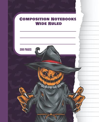 Composition Notebooks Wide Ruled: Pumpkin Witch Halloween Notebook With 200 Pages, Size 7.5"x9.25"