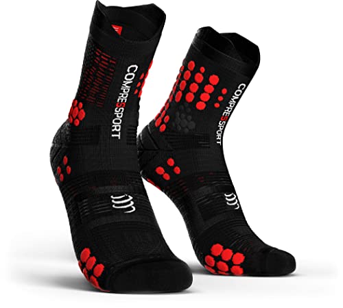 COMPRESSPORT Pro Racing Socks v3.0 Trail Calcetines para Correr, Unisex-Adult, Negro/Rojo, T2 (39-41 EU)