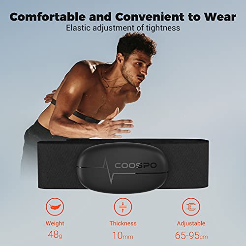 CooSpo Banda de Frecuencia Cardiaca Bluetooth 4.0 Ant+ Monitor Sensor de Frecuencia Cardíaca Compatible con Garmin Zwift Strava Endomodo y Otros