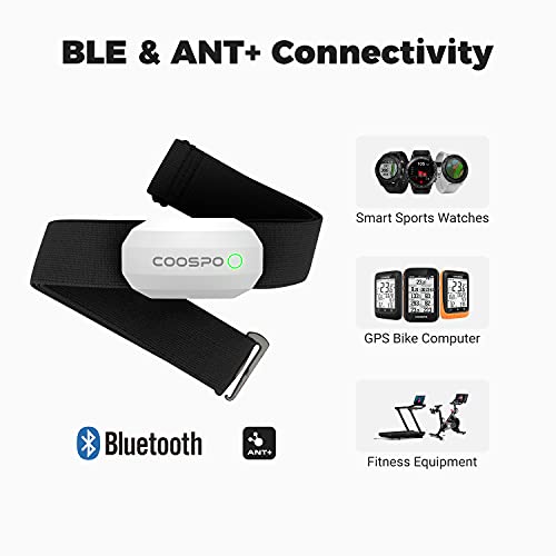 CooSpo Frecuencia de Cardíaca Monitor Sensor Banda Ant+ y Bluetooth HRM Sensor de Pulsómetros con Pecho Funciona con Aplicaciones de Fitness, Ciclocomputadores