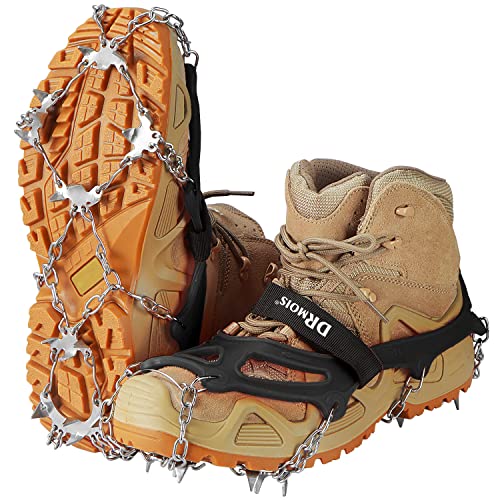 Crampones DRMOIS para Botas de montaña, Zapatos Traction Ice Cleat Spikes Crampones Pinzas para Zapatos Grödel Ice Spikes con 19 púas para Senderismo (Negro, M (36-40))