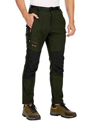 DAFENP Pantalones Trekking Hombre Impermeable Pantalones de Escalada Senderismo Alpinismo Invierno Polar Forrado Aire Libre KZ1662M-ArmyGreen1-S
