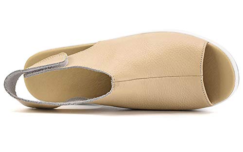 DAFENP Sandalias Plataforma Mujer Verano Sandalias Cuña Comodas Cuero Zapatos Tacon para Caminar (Beige, numeric_36)