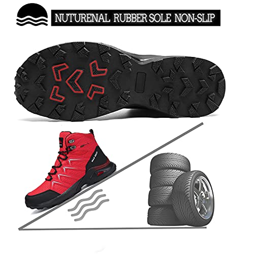 Dannto Hombre Botas de Nieve Invierno Botines Zapatos Cálido Fur Forro Aire Libre Boots Antideslizante Calientes zapatos de Senderismo para Trail Urbano Senderismo Esquiar Caminando(Rojo-B,42)