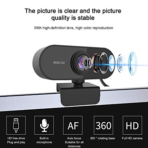Dewanxin Webcam 1080P Full HD CMOS Cámara Web de Alta Micrófono Reductor de Ruido y Corrección de Automática,USB Plug and Play,Base Giratoria de 360°,para PC Computadora Portátil, Videollamadas Juegos