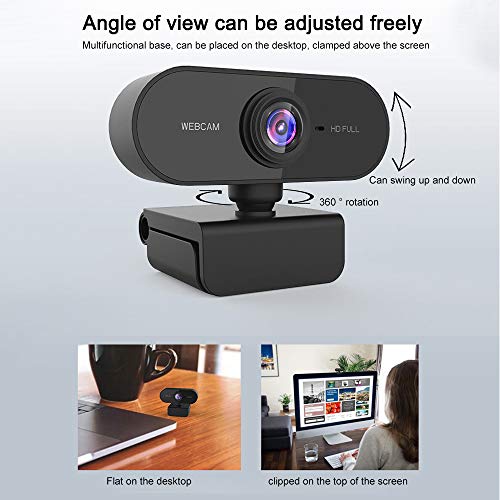 Dewanxin Webcam 1080P Full HD CMOS Cámara Web de Alta Micrófono Reductor de Ruido y Corrección de Automática,USB Plug and Play,Base Giratoria de 360°,para PC Computadora Portátil, Videollamadas Juegos
